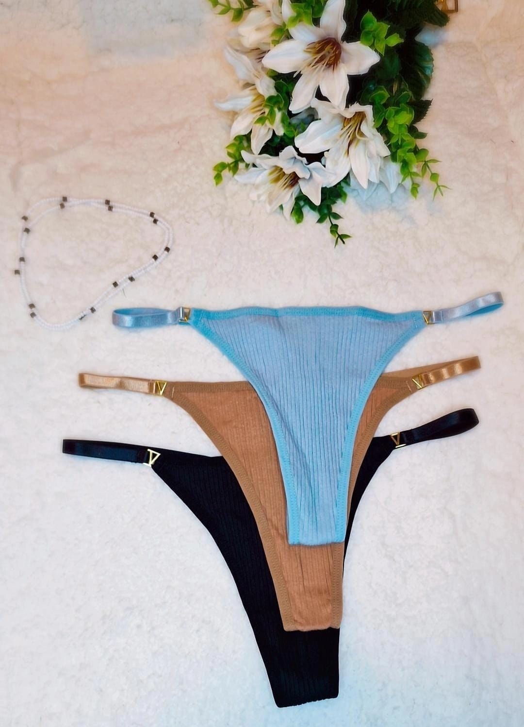 Tangas Low & Lovely - Suaves. Azul claro - Marron claro - Negro