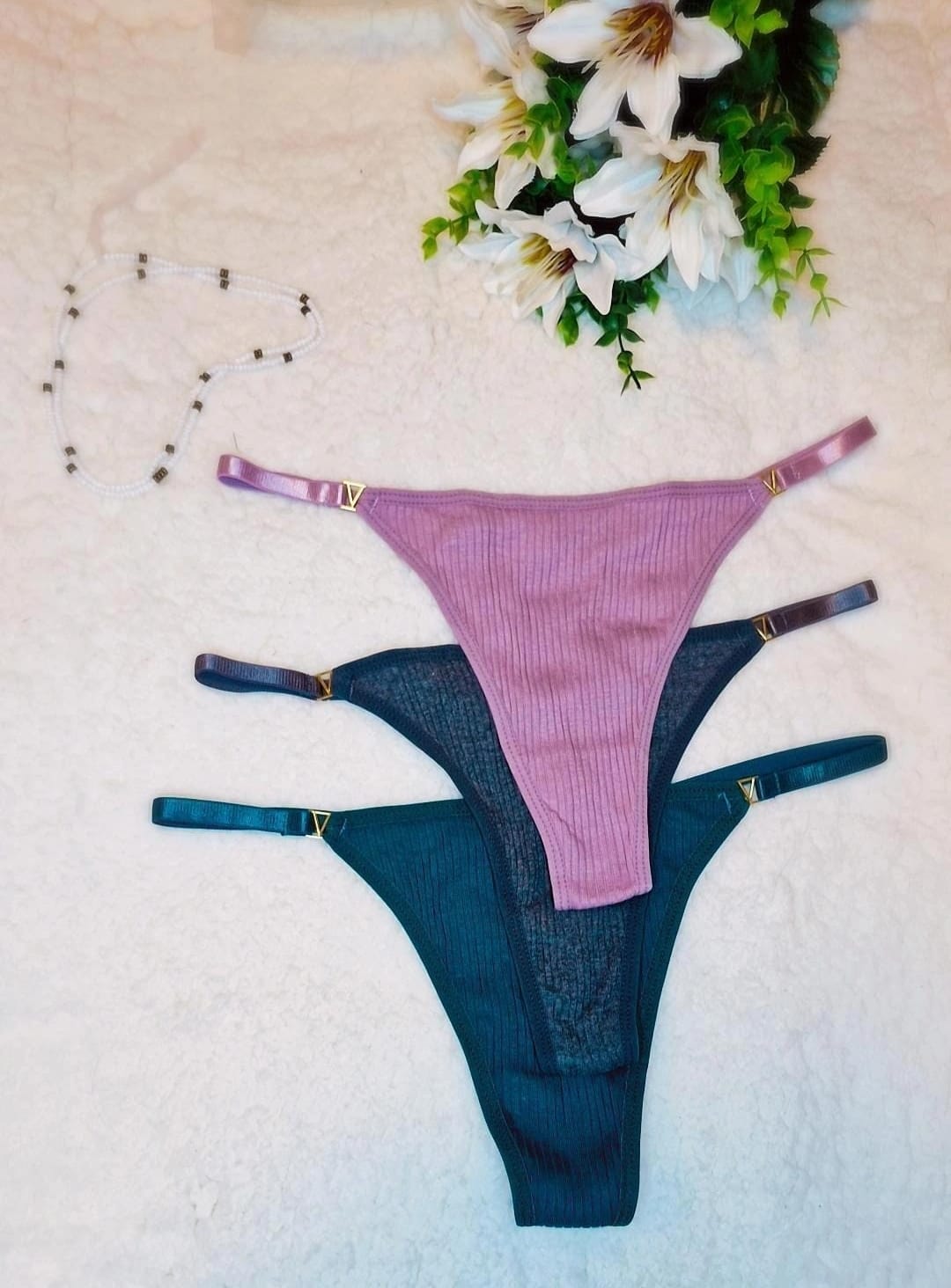 Tangas Low & Lovely - Suaves. Rosa chicle - Azul oscuro jazpeado - Azul oscuro